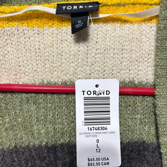 Torrid NWT Mulitcolor Striped Rainbow Cardigan Open Sweater 0 Large 12 - Picture 3 of 3